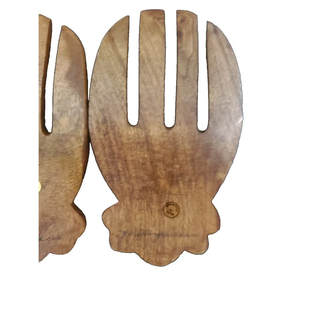 Vintage Handmade Wooden Salad Serving Forks 7